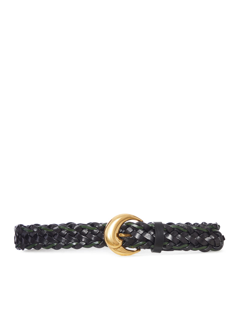 WOVEN LEATHER BELT WITH GOLD BUCKLE