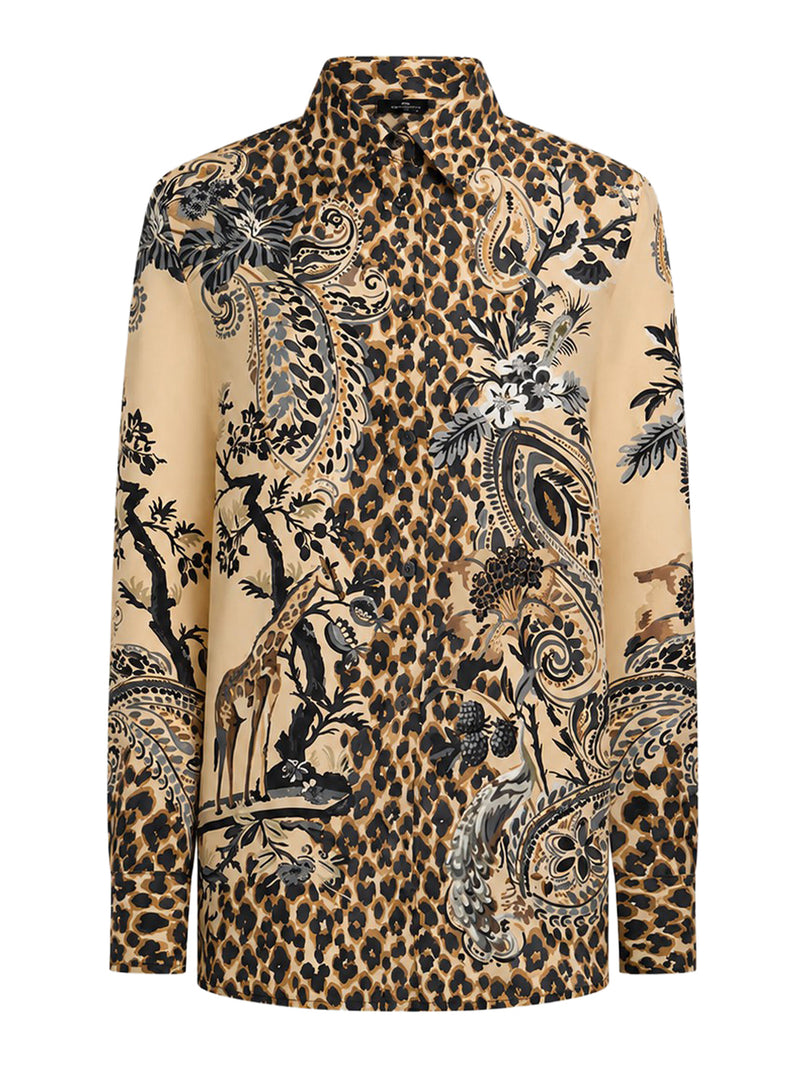 SILK SHIRT WITH PLACEMENT LEOPARD PRINT