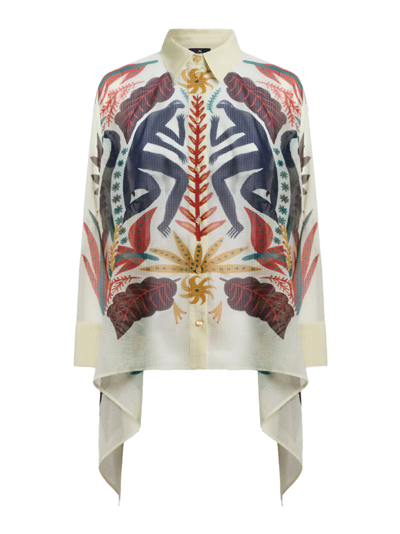 SHIRT WITH HANDKERCHIEF HEM AND PLACED PRINT
