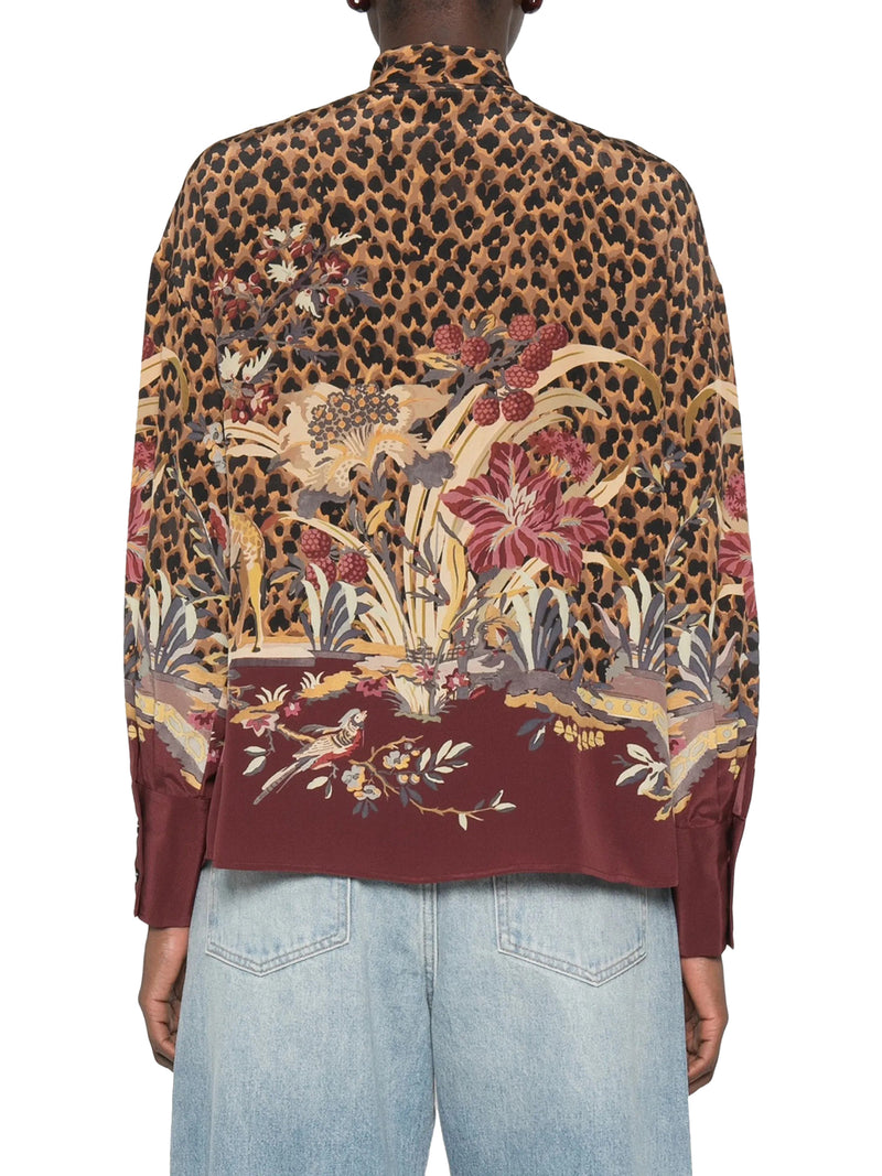 ANIMAL AND FLORAL PRINTED SHIRT WITH NECK BOW