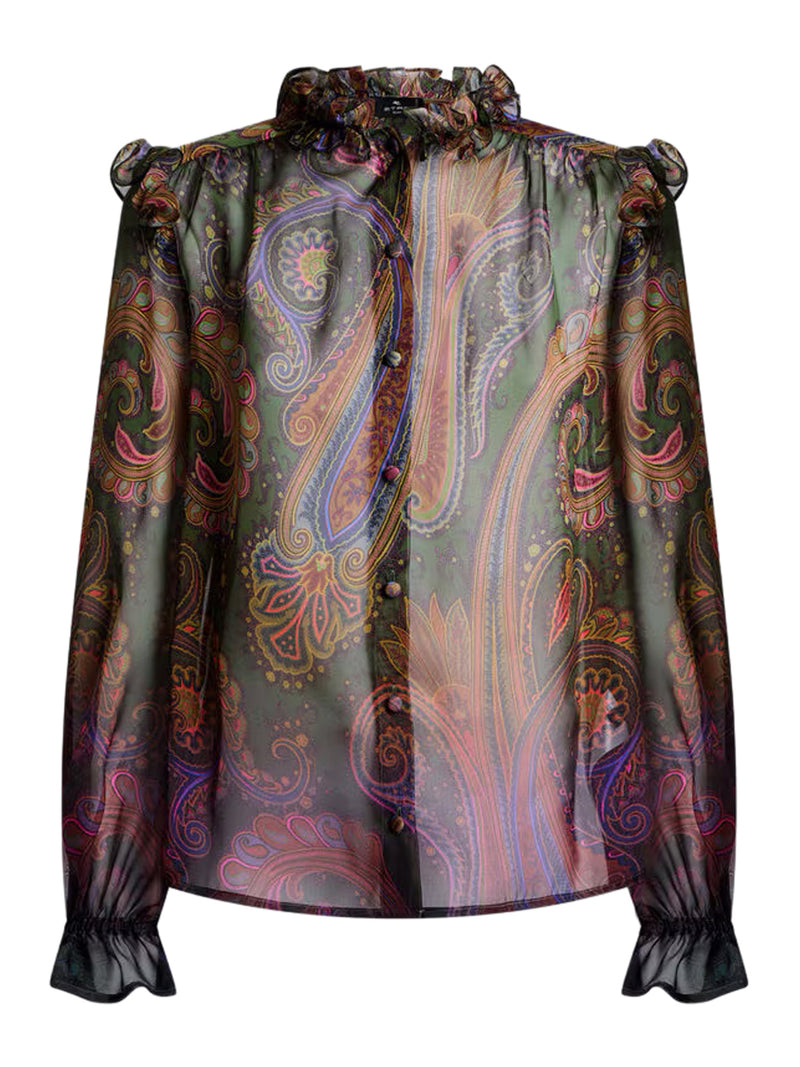 SILK SHIRT WITH PLACEMENT DÉGRADÉ PAISLEY PRINT