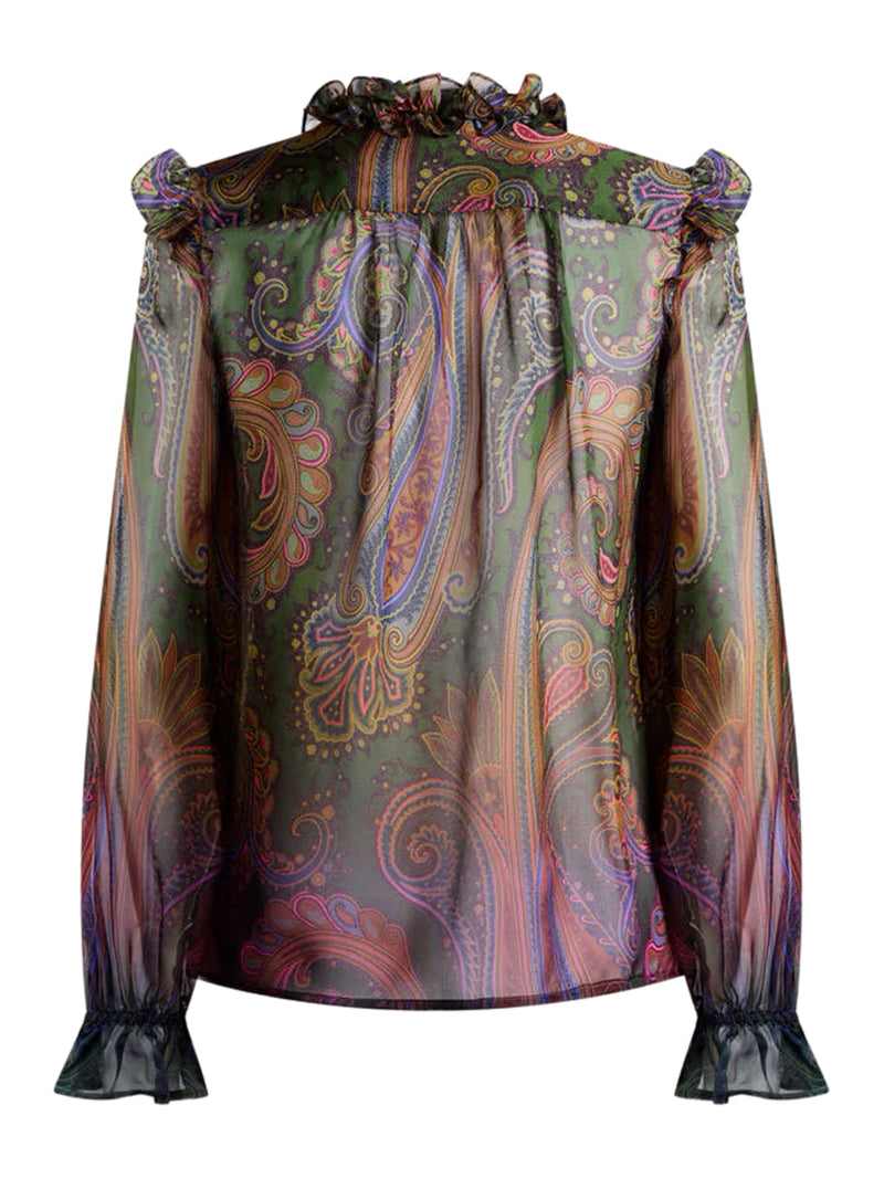 SILK SHIRT WITH PLACEMENT DÉGRADÉ PAISLEY PRINT