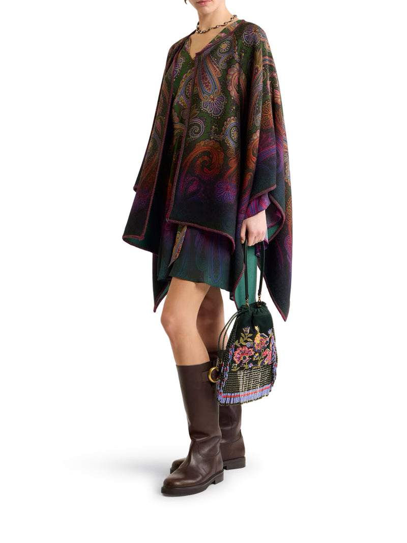 REVERSIBLE WOOL CAPE WITH DÉGRADÉ PAISLEY PATTERN