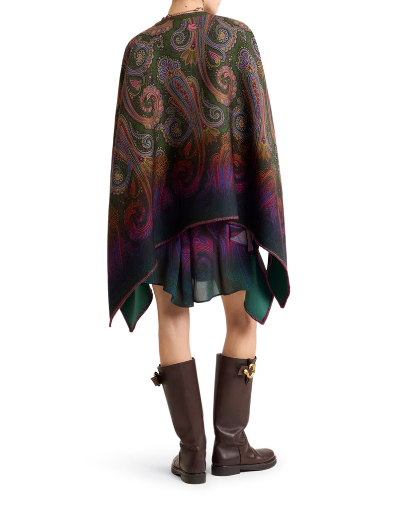REVERSIBLE WOOL CAPE WITH DÉGRADÉ PAISLEY PATTERN