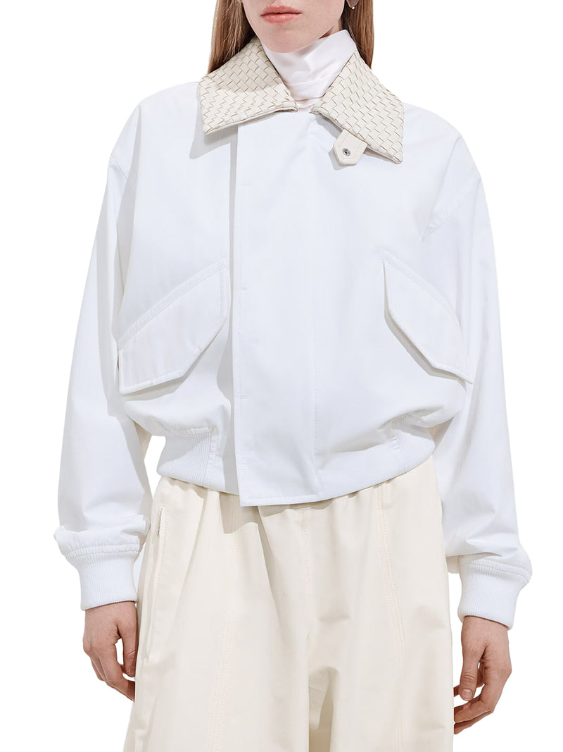 WATERPROOF COTTON JACKET WITH LEATHER COLLAR