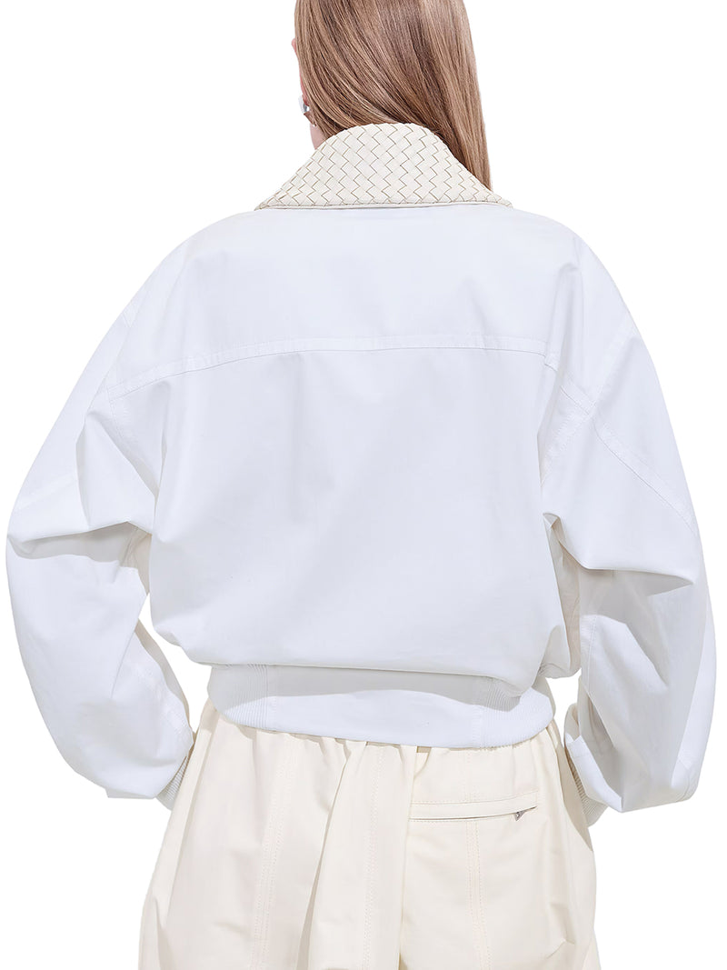 WATERPROOF COTTON JACKET WITH LEATHER COLLAR