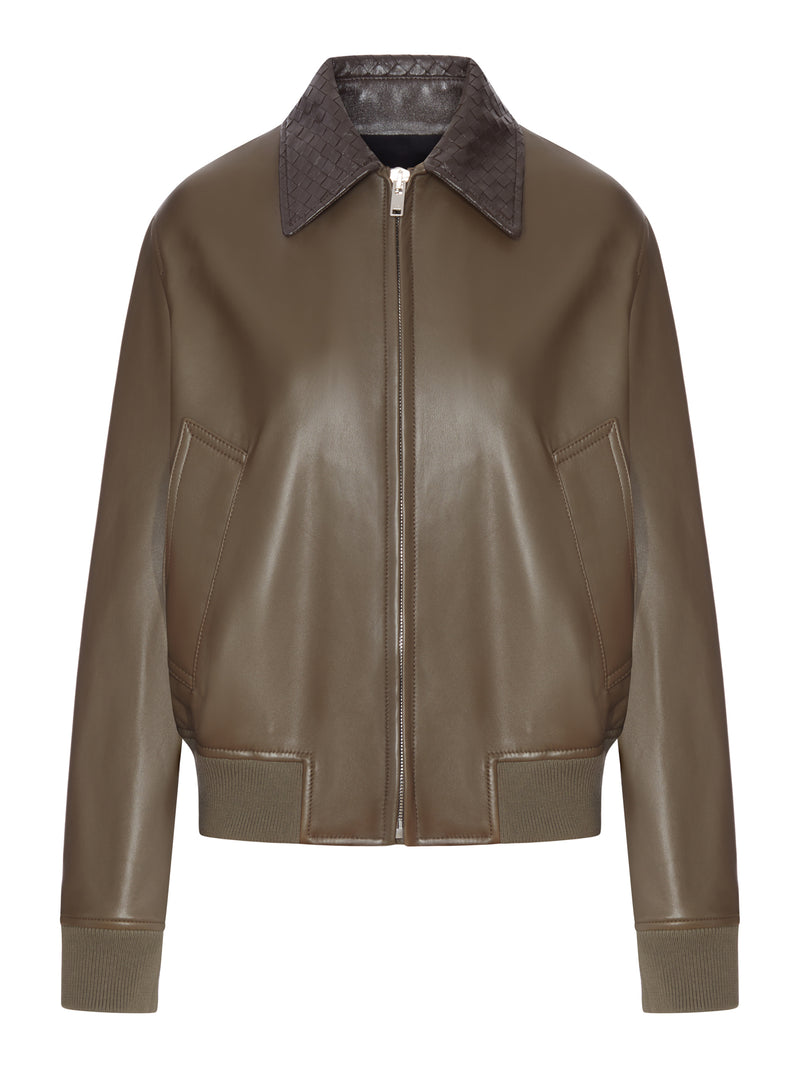 GLOSSY LAMBSKIN JACKET WITH A DETACHABLE BRAIDED COLLAR