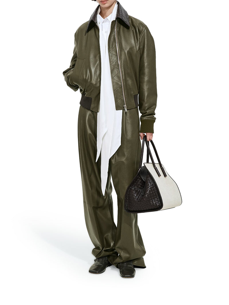 GLOSSY LAMBSKIN JACKET WITH A DETACHABLE BRAIDED COLLAR