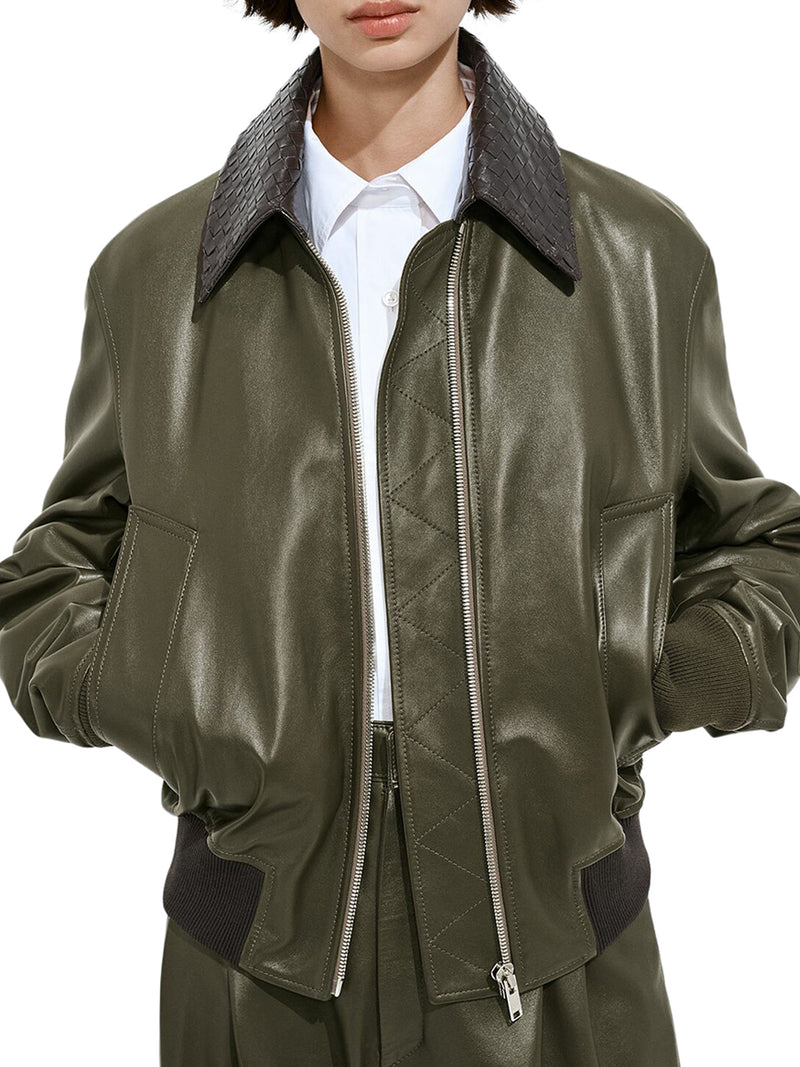 GLOSSY LAMBSKIN JACKET WITH A DETACHABLE BRAIDED COLLAR