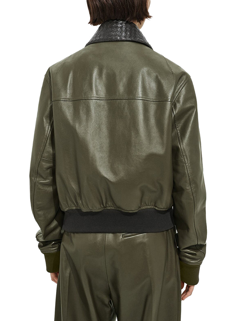 GLOSSY LAMBSKIN JACKET WITH A DETACHABLE BRAIDED COLLAR