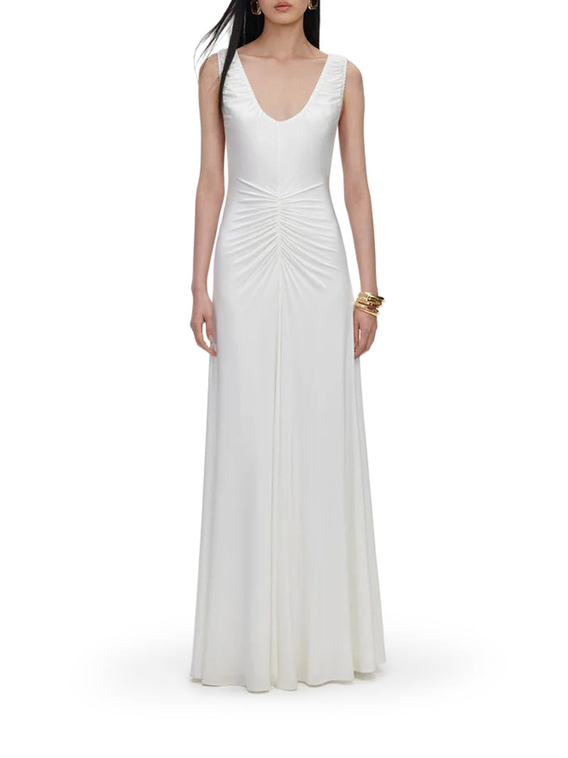 LONG WHITE JERSEY DRESS WITH GRIPPING