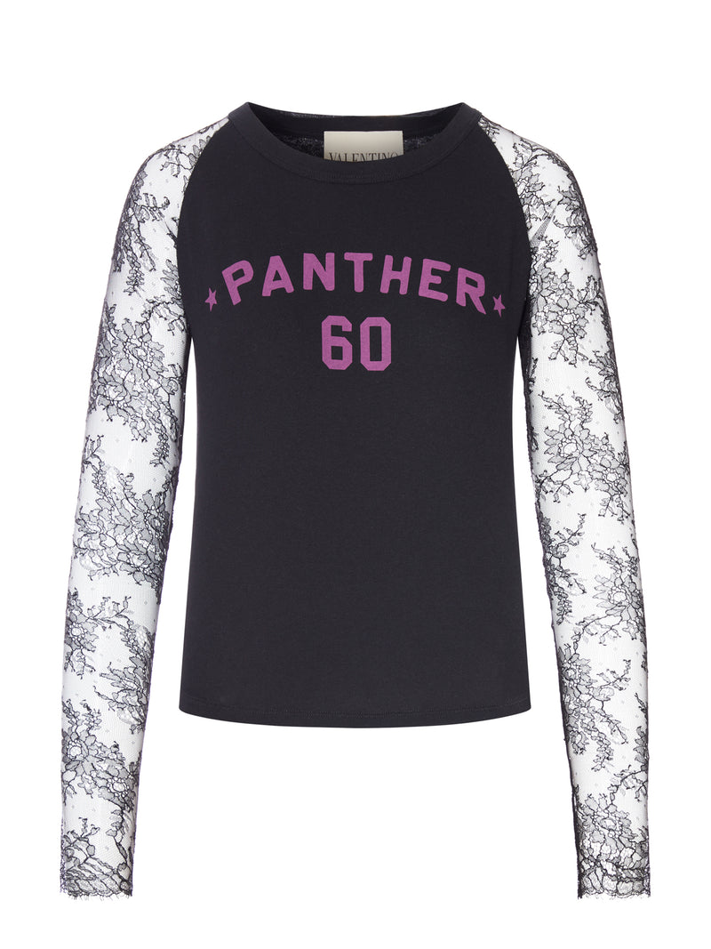 T-SHIRT WITH LACE SLEEVES AND GRAPHIC PRINT
