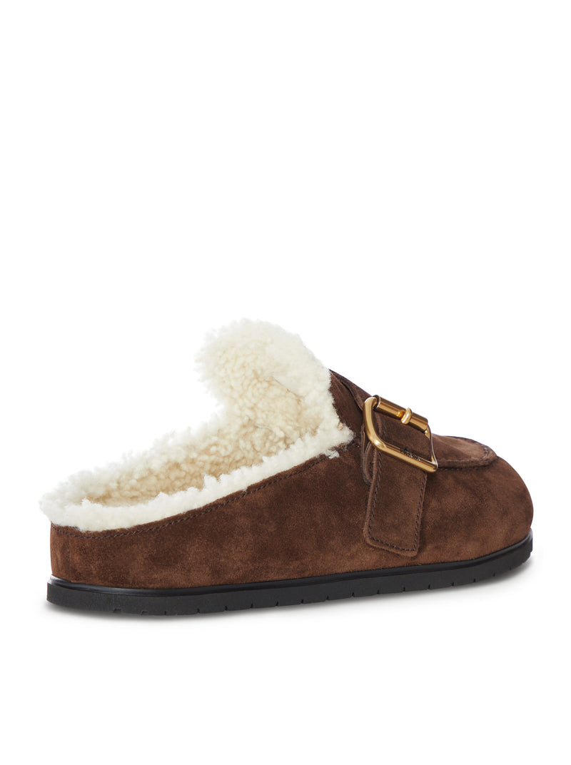 SUEDE AND SHEARLING MULE WITH BUCKLE