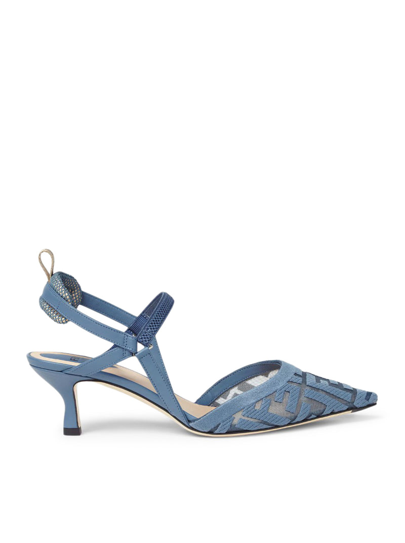 COLIBRÌ LITE SLINGBACK WITH MEDIUM HEEL IN MESH WITH FF EMBROIDERY IN BLUE