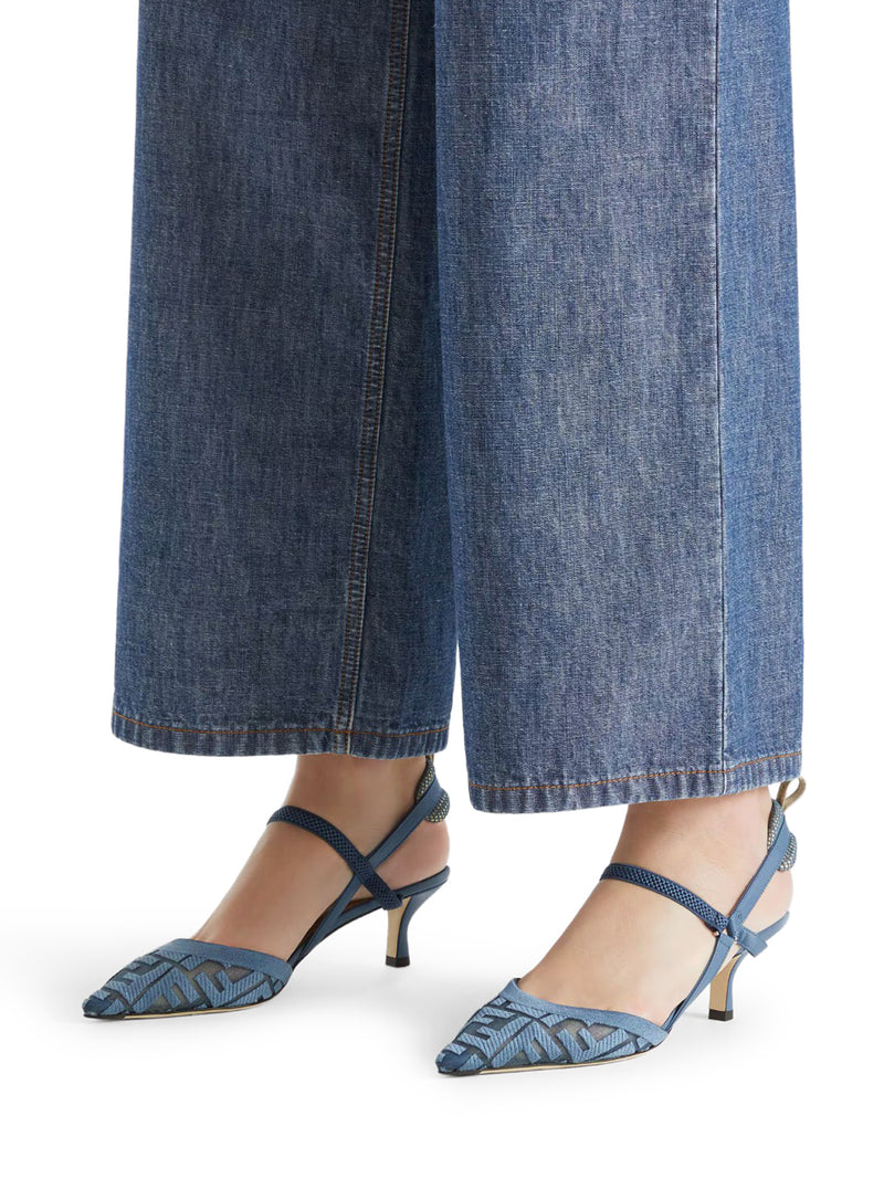 COLIBRÌ LITE SLINGBACK WITH MEDIUM HEEL IN MESH WITH FF EMBROIDERY IN BLUE