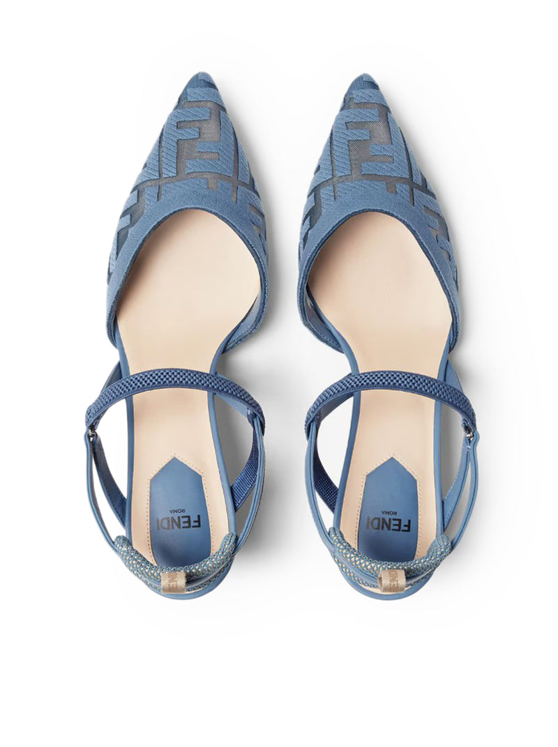 COLIBRÌ LITE SLINGBACK WITH MEDIUM HEEL IN MESH WITH FF EMBROIDERY IN BLUE