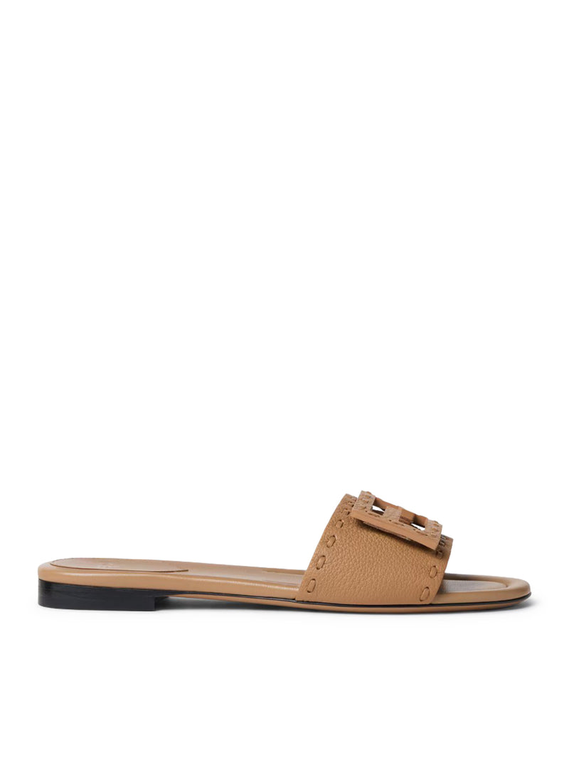 LIGHT BROWN LEATHER BAGUETTE SLIDE