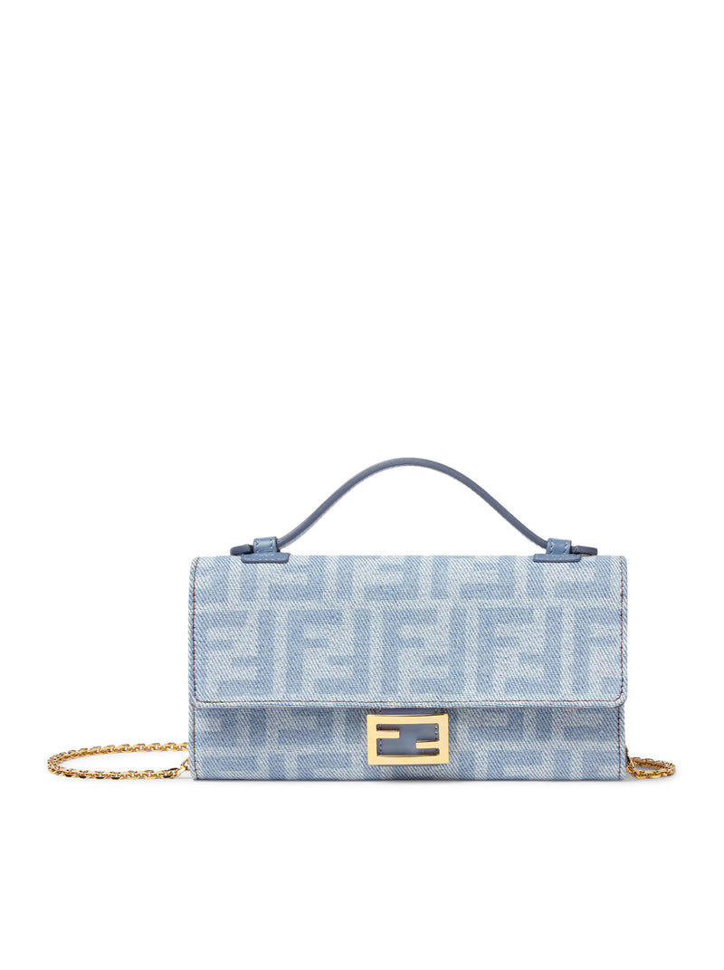 CONTINENTAL WITH CHAIN BAGUETTE DENIM WALLET FF LIGHT BLUE