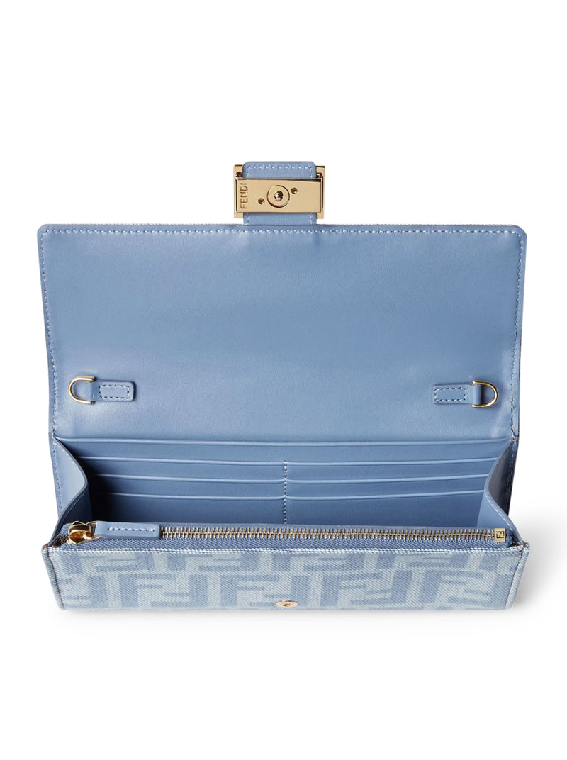 CONTINENTAL WITH CHAIN BAGUETTE DENIM WALLET FF LIGHT BLUE