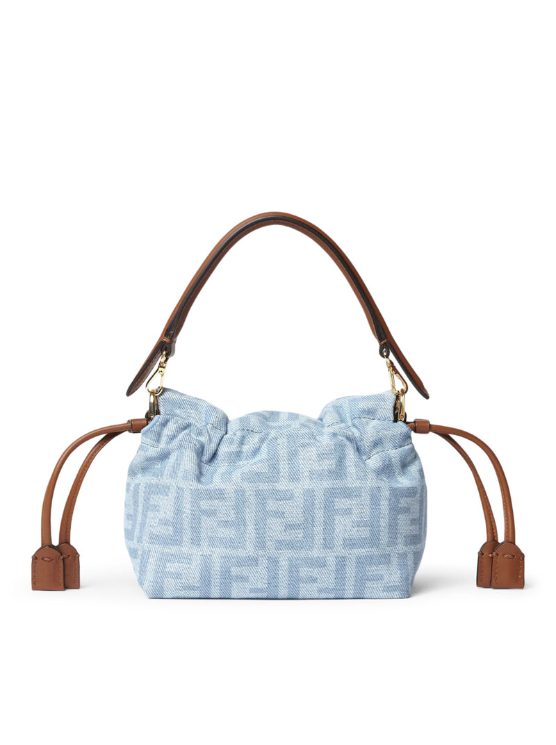 SMALL BAGUETTE MOM BAG IN DENIM FF LIGHT BLUE