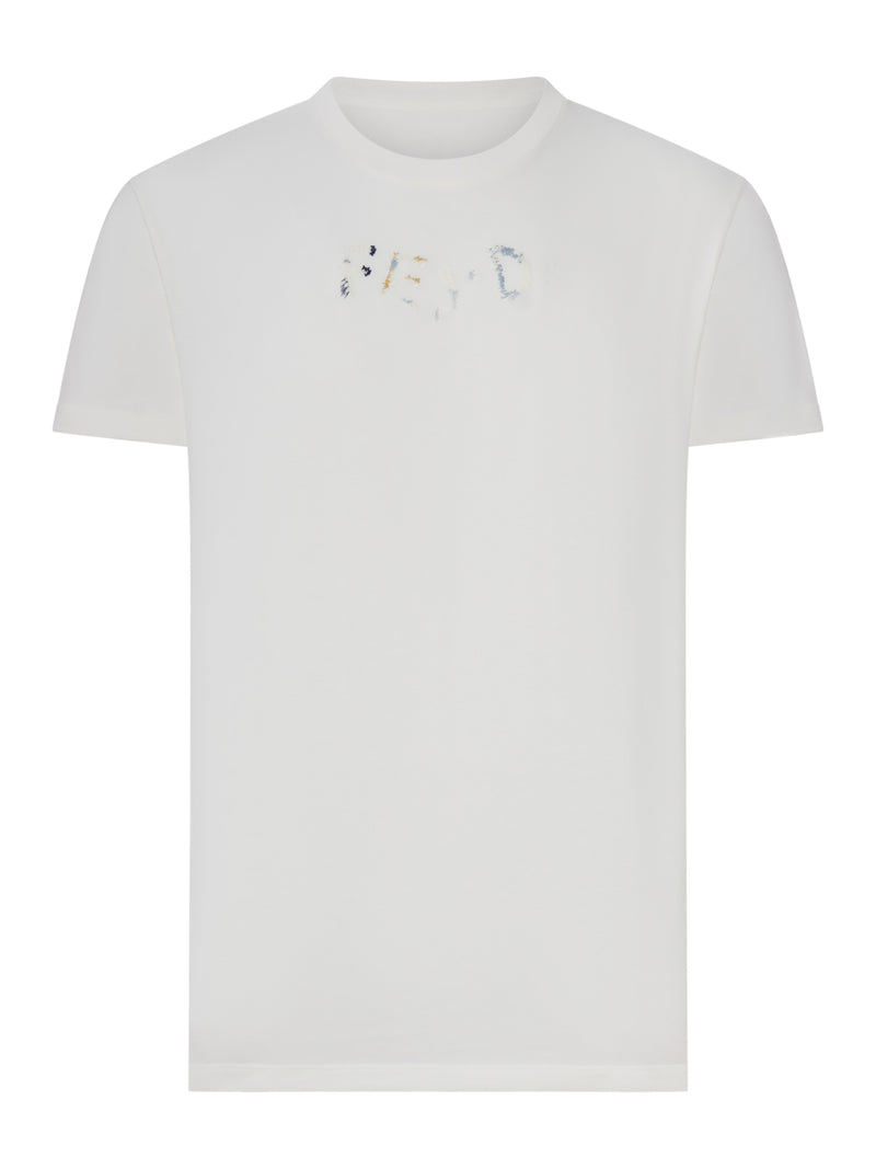 WHITE COTTON T-SHIRT WITH FRONT LOGO