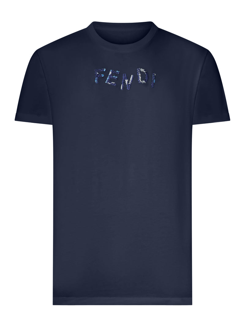 BLUE COTTON T-SHIRT WITH FRONT LOGO