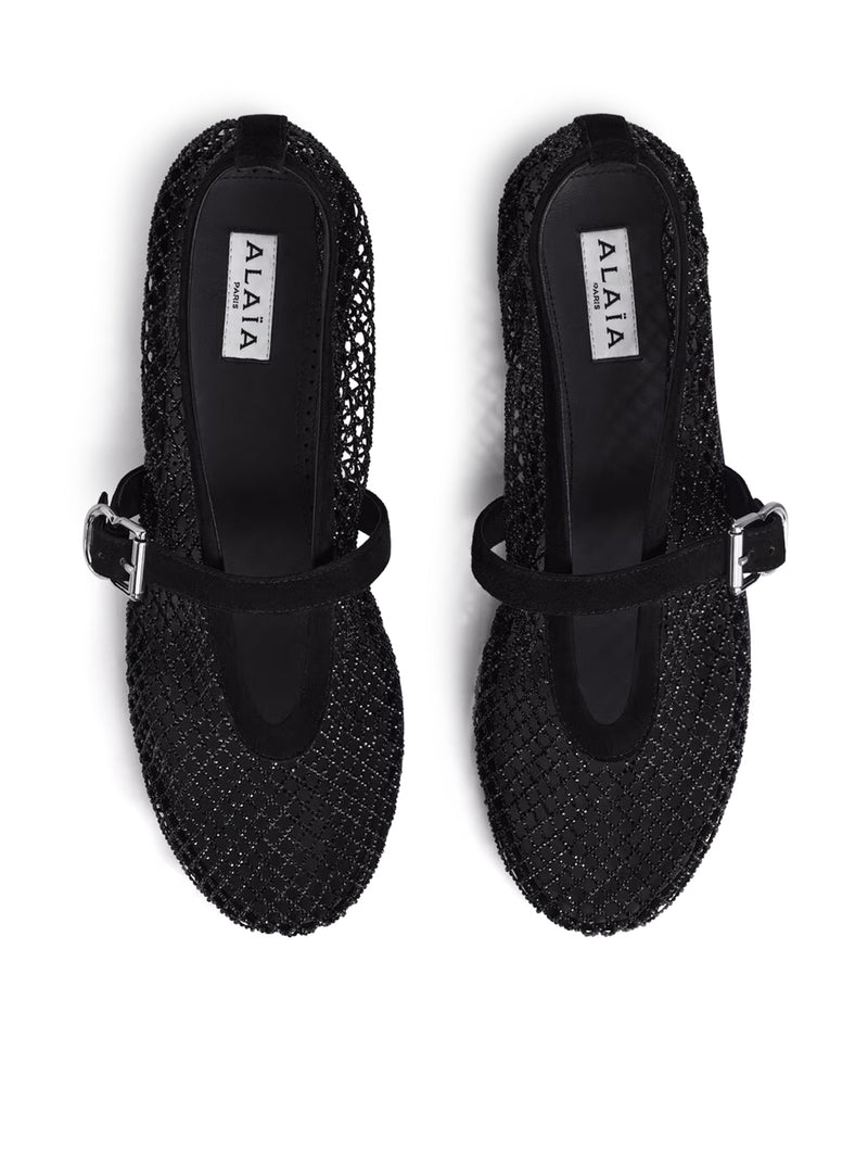 FLAT MESH BALLERINAS WITH RHINESTONE