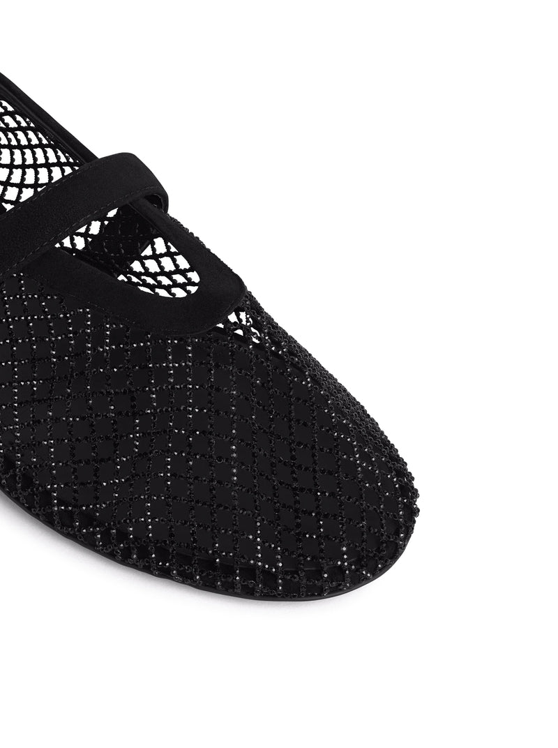 FLAT MESH BALLERINAS WITH RHINESTONE