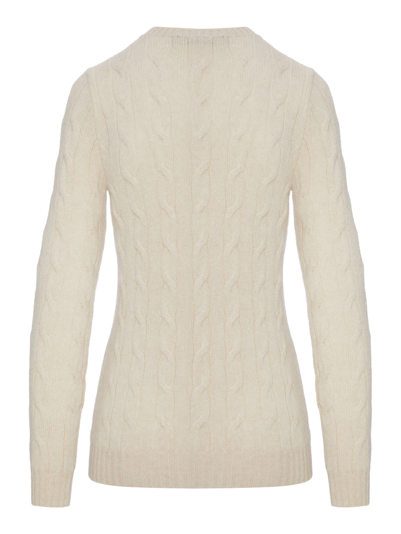 CREW NECK CASHMERE CABLE KNIT SWEATER