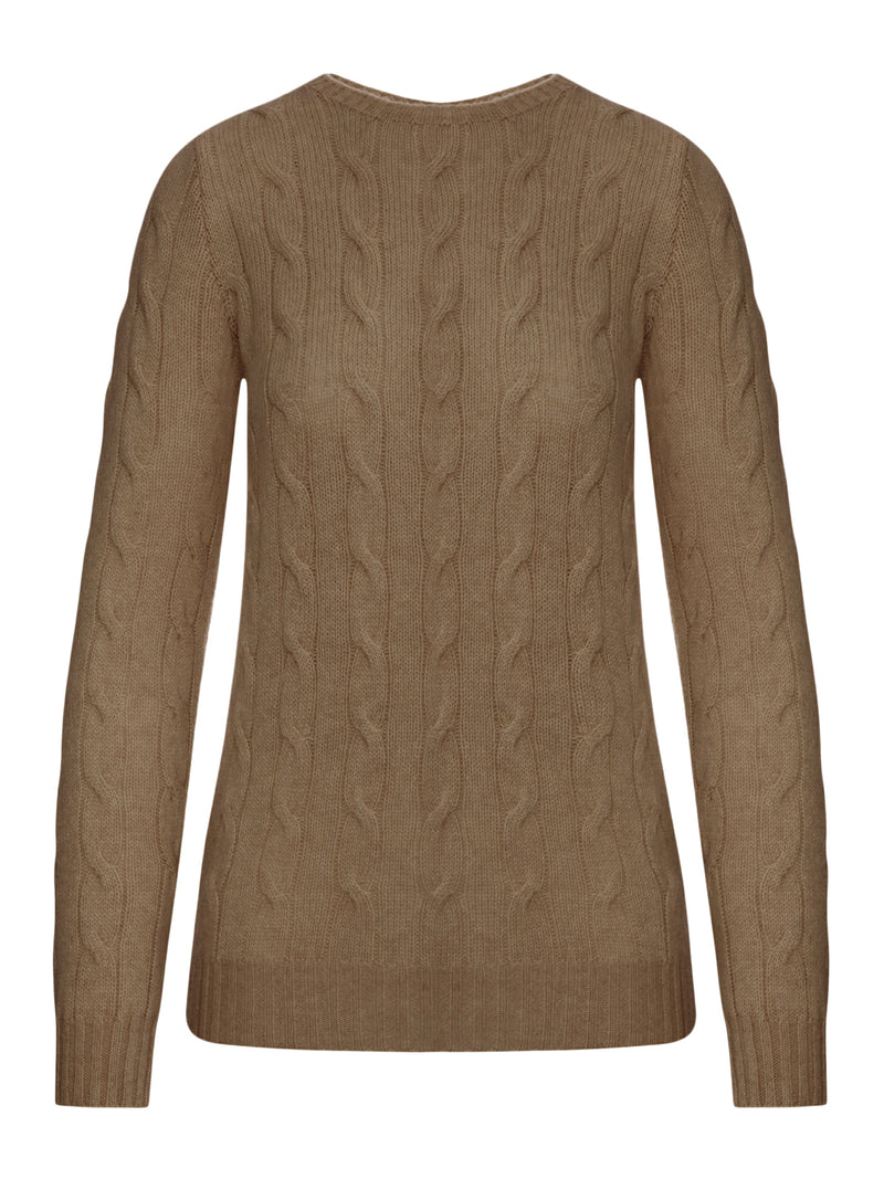 CREWNECK CASHMERE CABLE KNIT SWEATER
