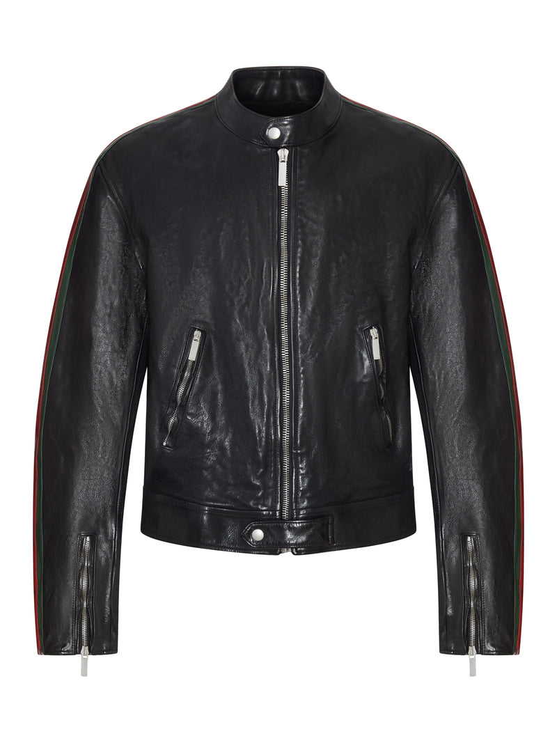 BUFFALO LEATHER BOMBER JACKET WITH WEBBING