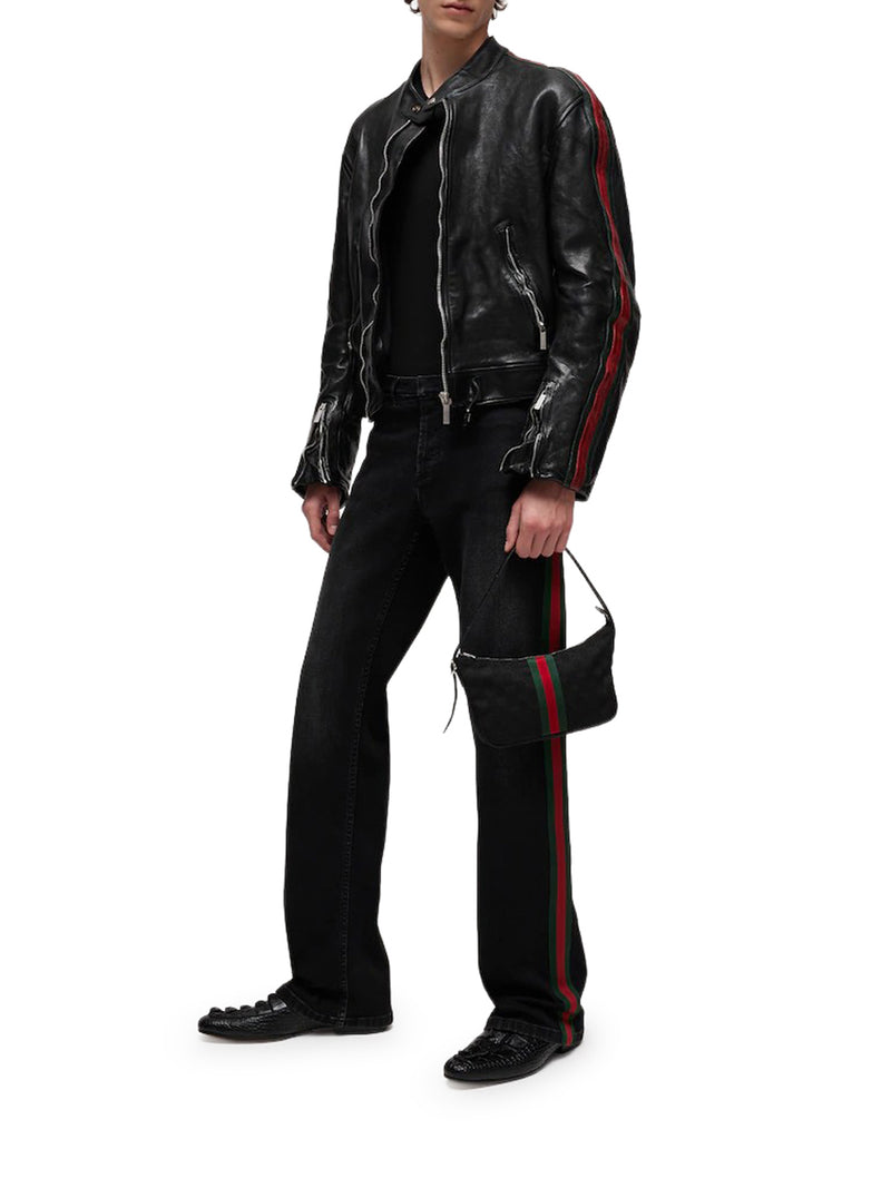 BUFFALO LEATHER BOMBER JACKET WITH WEBBING
