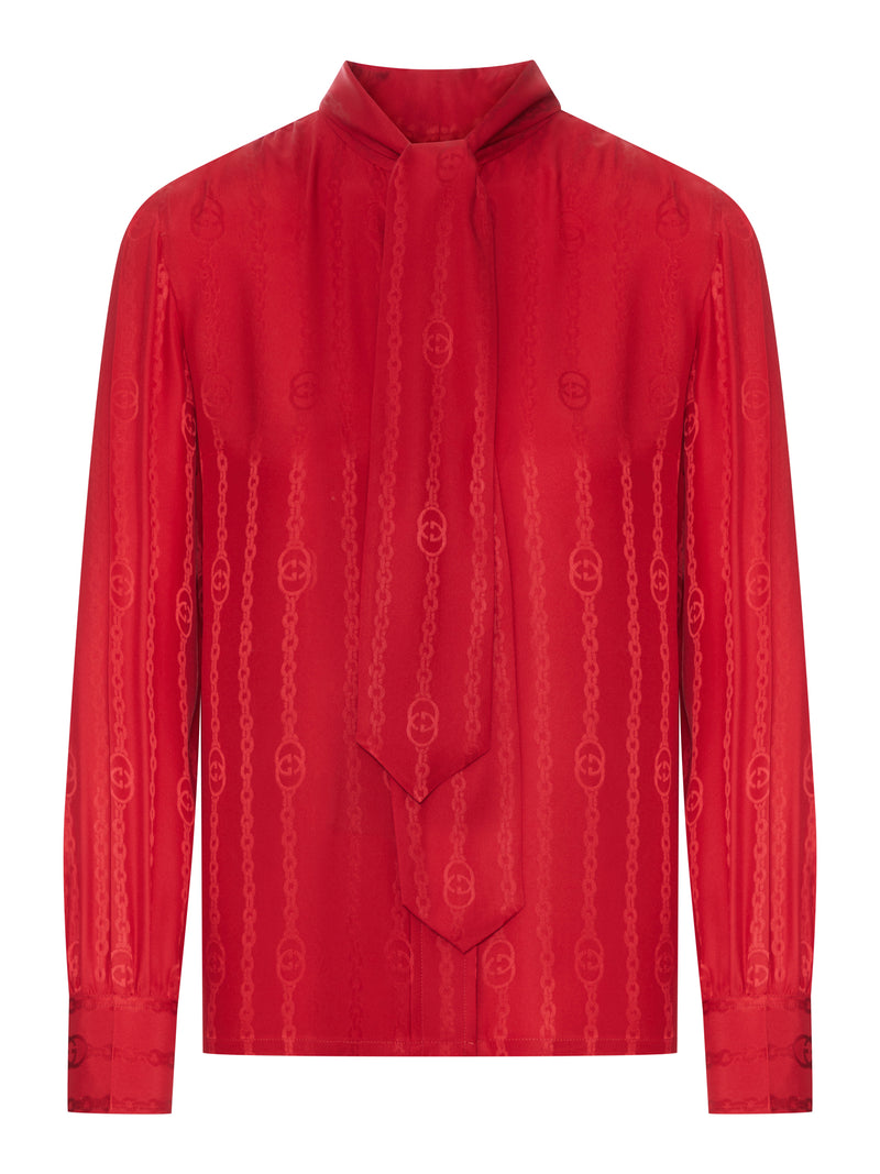 JACQUARD SILK SHIRT WITH GG CROSS CHAIN