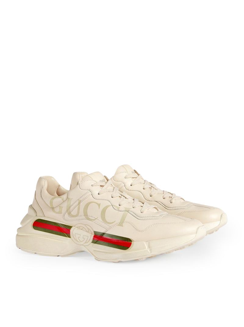 WOMEN`S RHYTON LEATHER SNEAKERS WITH GUCCI LOGO