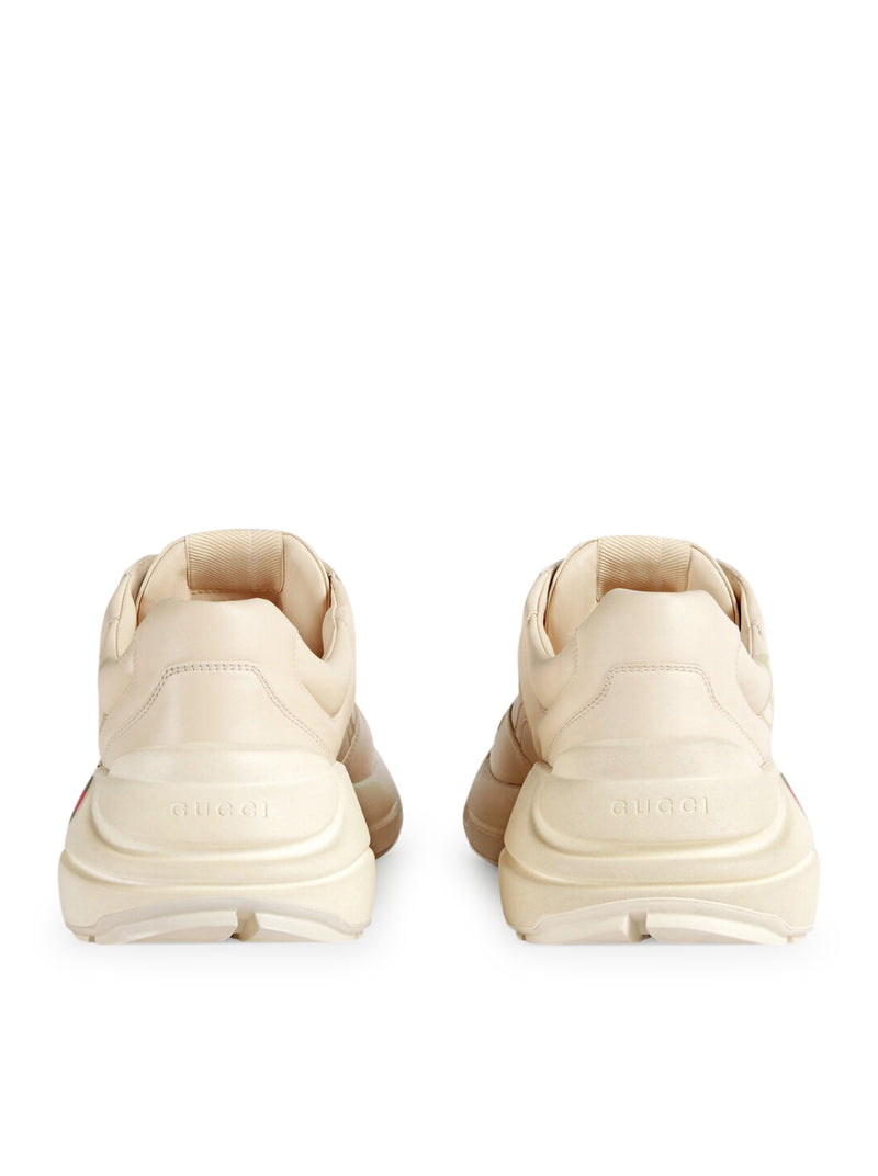 WOMEN`S RHYTON LEATHER SNEAKERS WITH GUCCI LOGO