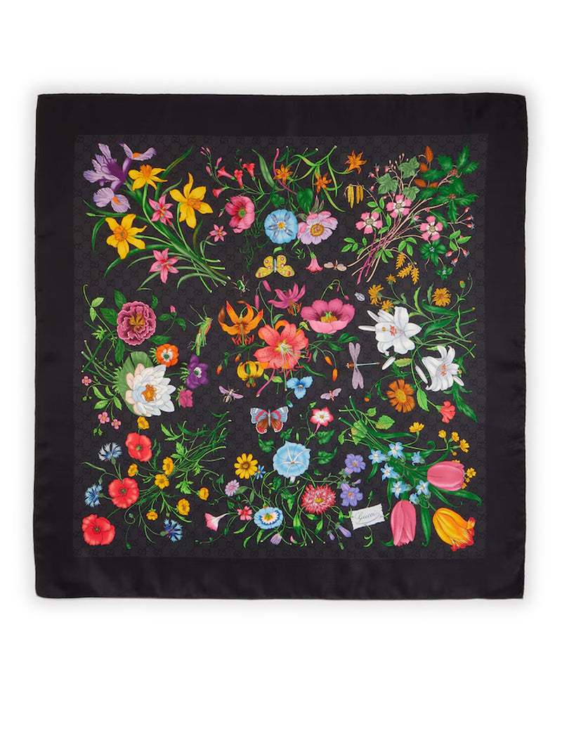 SILK TWILL SCARF WITH GG PRINT
