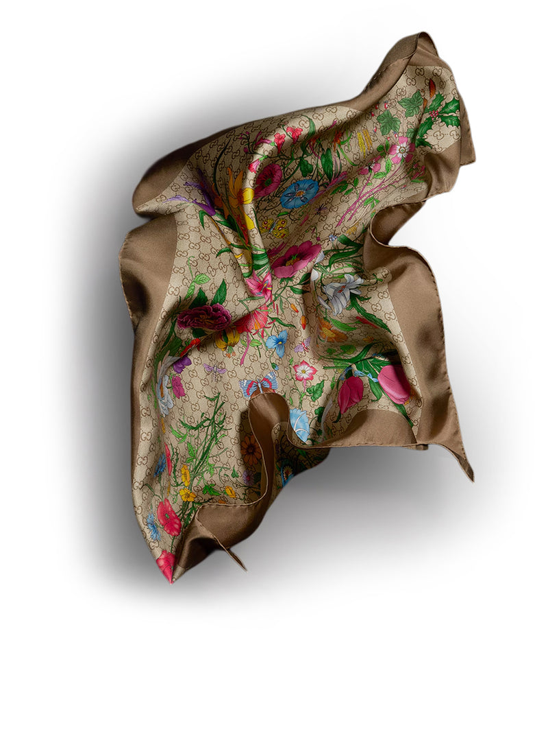 SILK TWILL SCARF WITH GG PRINT