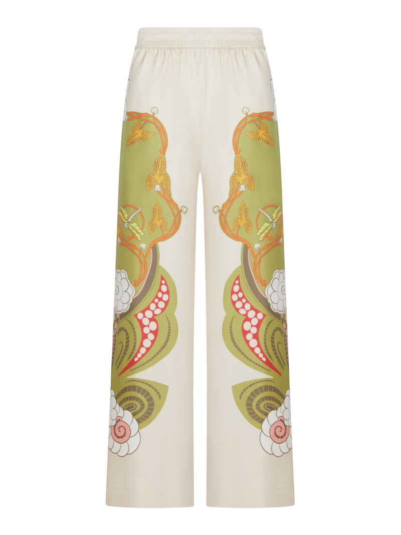 SILK PALAZZO TROUSERS WITH PLACED PRINT