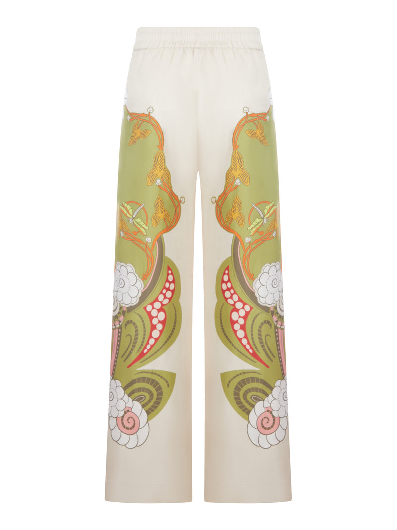 SILK PALAZZO TROUSERS WITH PLACED PRINT
