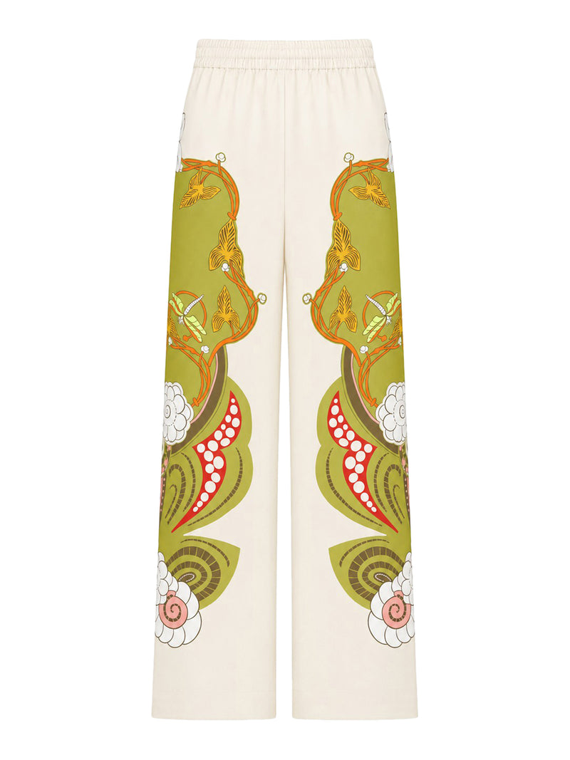 SILK PALAZZO TROUSERS WITH PLACED PRINT