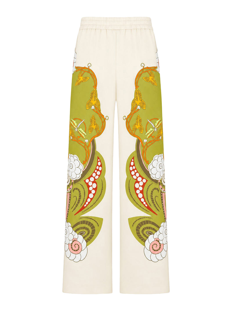 SILK PALAZZO TROUSERS WITH PLACED PRINT