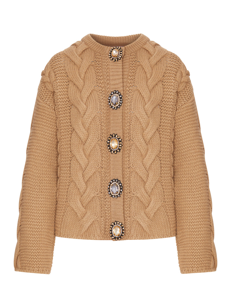 WOOL AND CASHMERE CARDIGAN WITH CABLE KNIT