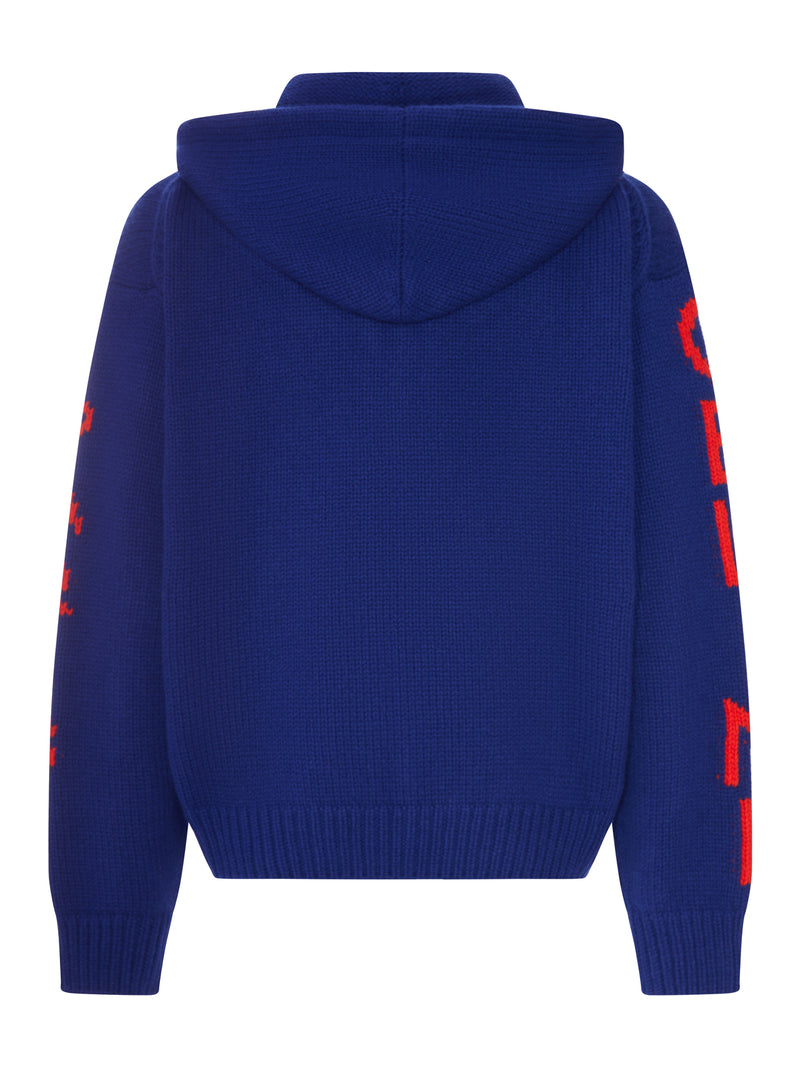 HOODED RIBBED KNIT ZIP-UP CARDIGAN