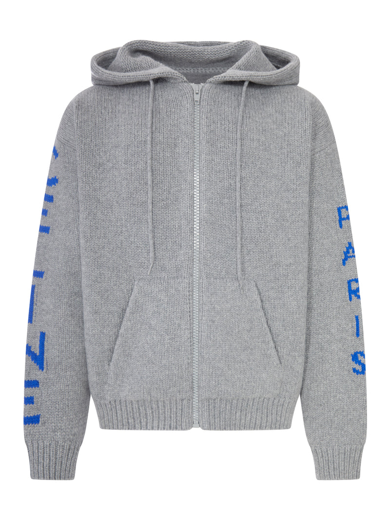 HOODED RIBBED KNIT ZIP-UP CARDIGAN