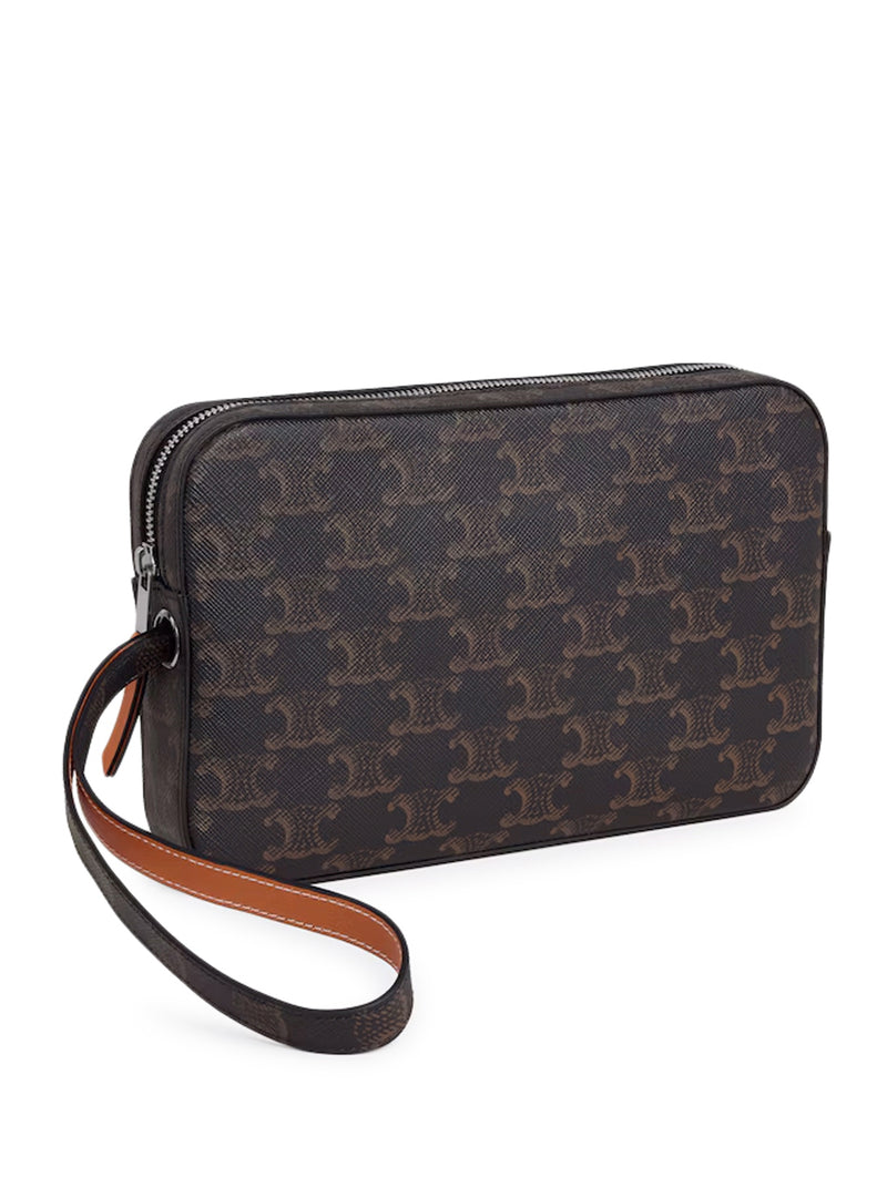 POUCH WITH SHOULDER STRAP IN TRIOMPHE CANVAS AND CALFSKIN