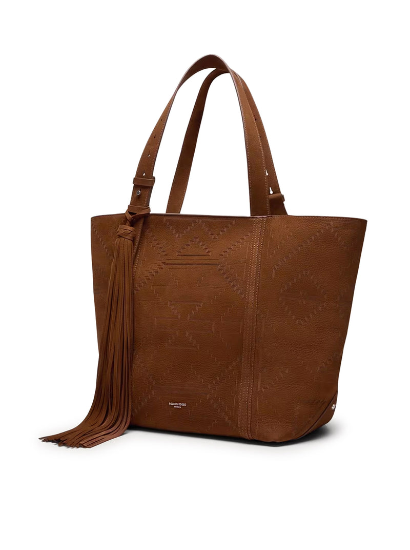 BROWN TEXTURED NUBUCK EAST-WEST BAG