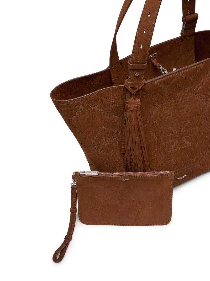 BROWN TEXTURED NUBUCK EAST-WEST BAG