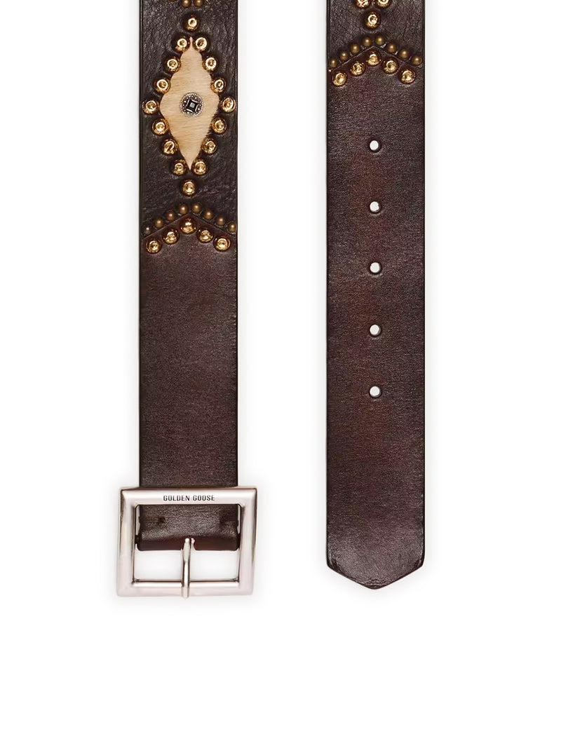 SIERRA BELT IN MAHOGANY COLOR LEATHER WITH APPLIED STUDS