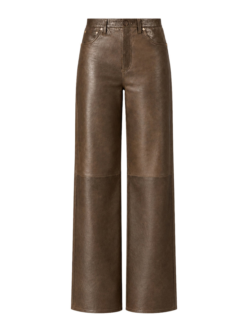 DARK GREEN PANELED WAXED NAPPA LEATHER TROUSERS