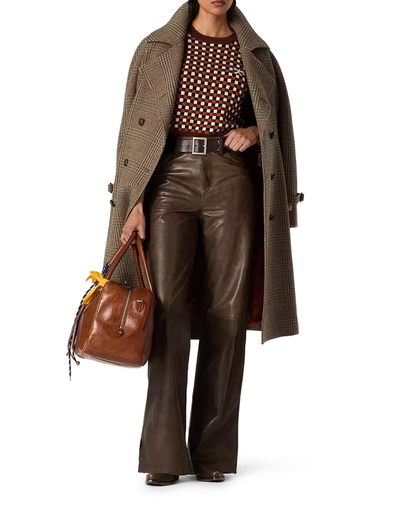 DARK GREEN PANELED WAXED NAPPA LEATHER TROUSERS